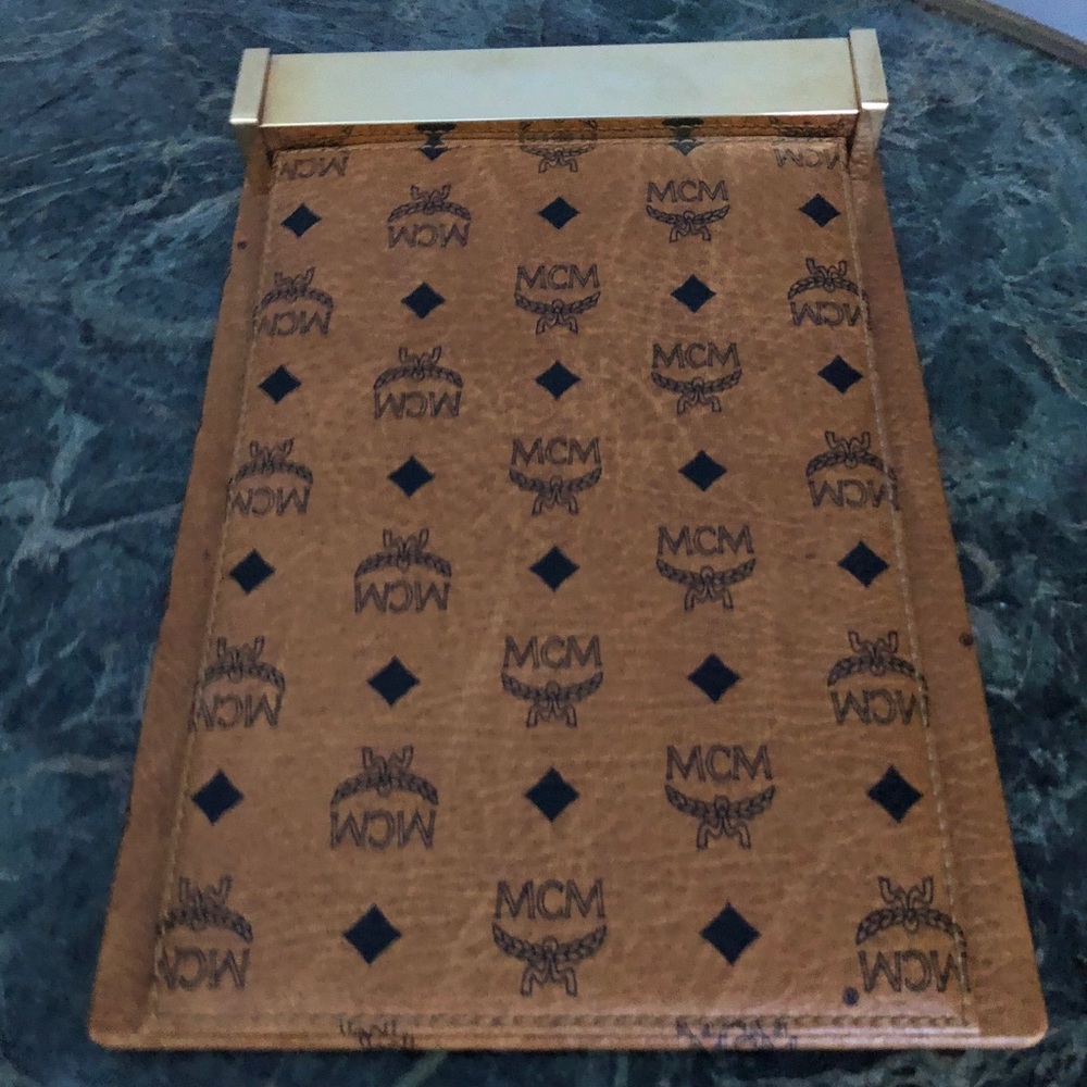 COPY - MCM monogramed leather top desk acc-notepad holder